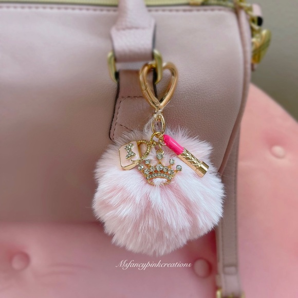 Handmade pink pom purse charm keychain - Picture 2 of 2